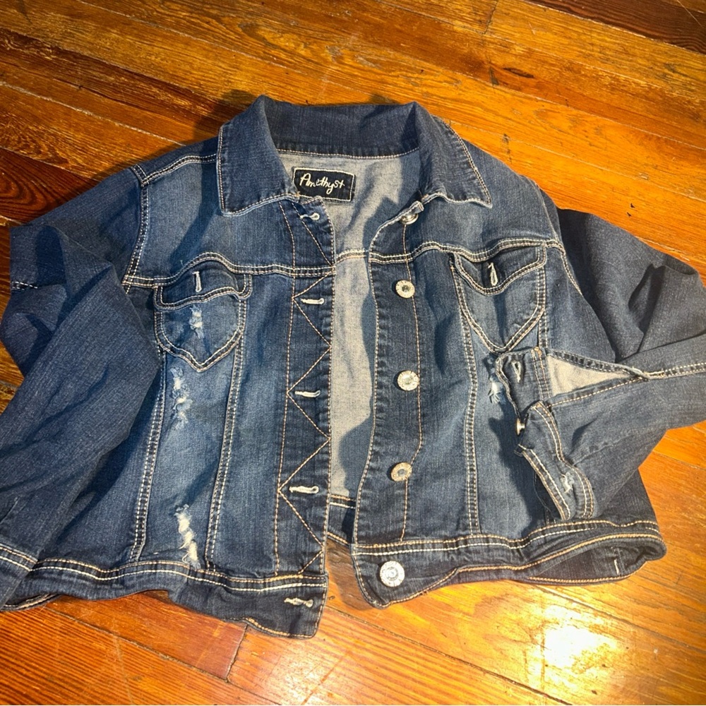 Amethyst Jeans Blue Denim Jacket size 2X Distressed